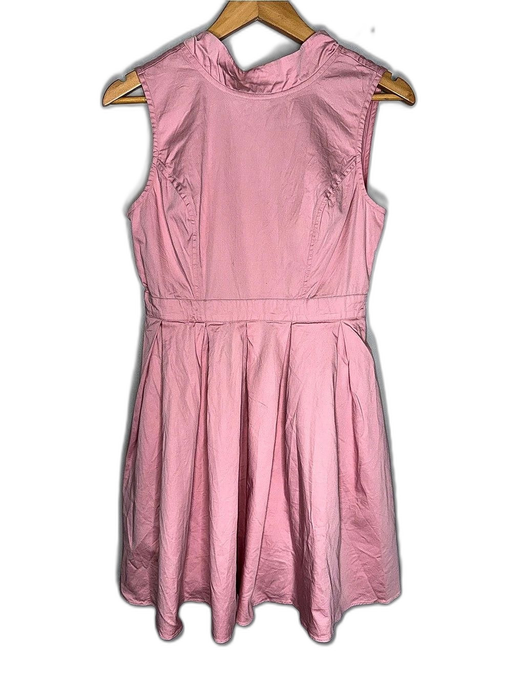 eShakti Dress Women’s Medium Pink Mini Dress Pleated Sleeveless Pockets !